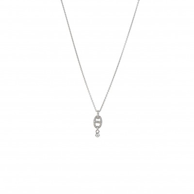 HERMÈS 18K WHITE GOLD DIAMOND PM CHAINE D'ANCRE ENCHAINEE NECKLACE 